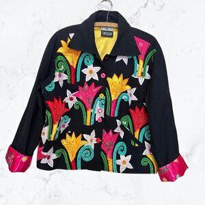 Vintage Y2K Wearable Art Floral Cotton Jacket by Yak Magik Size Large